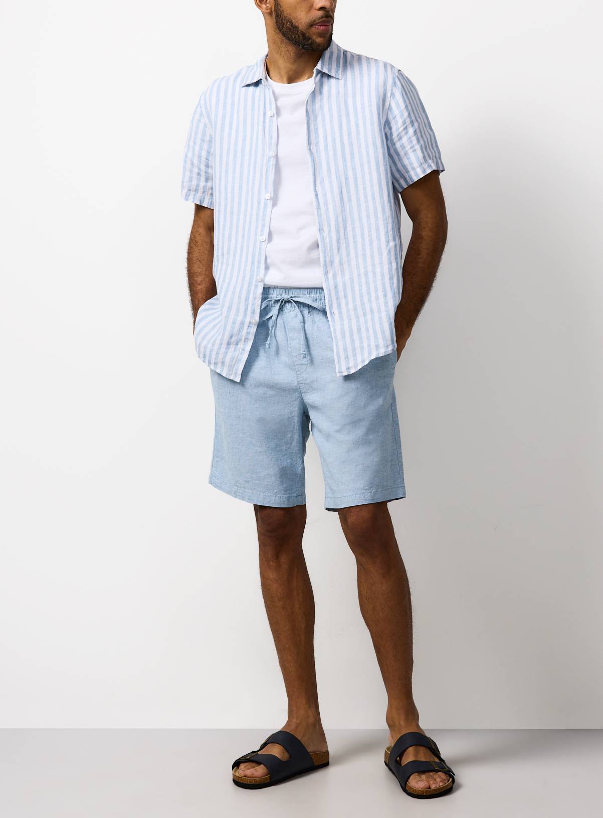 Light Blue Linen Blend Shorts 36 - Image 2